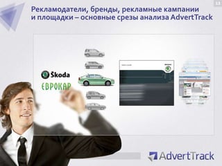 13
Рекламодатели, бренды, рекламные кампании
и площадки – основные срезы анализа AdvertTrack
 