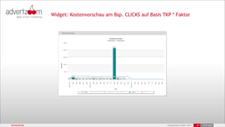 © advertzoom GmbH 2013 40 18.03.2022
Screenshots 40 •18.03.2022
Widget: Kostenvorschau am Bsp. CLICKS auf Basis TKP * Faktor
 