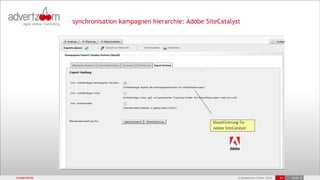 synchronisation kampagnen hierarchie: Adobe SiteCatalyst




                                                            Klassifizierung für
                                                            Adobe SiteCatalyst




screenshots                                                               © advertzoom GmbH 2012   24   19.03.12
 