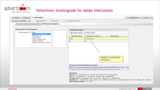 fehlerfreier trackingcode für Adobe SiteCatalyst




                                                      flexible Trackingcode-
                                                      Templates




screenshots                                                               © advertzoom GmbH 2012   25   19.03.12
 