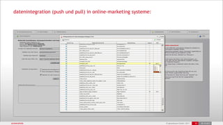datenintegration (push und pull) in online-marketing systeme:




screenshots                                                      © advertzoom GmbH 2011   23   25.10.2011
 