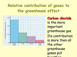 Carbon dioxide  is the more important greenhouse gas Its contribution is more than all the other greenhouse gases put together Relative contribution of gases to the greenhouse effect 
