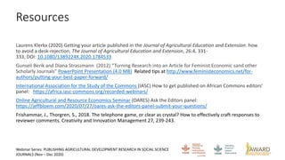 Resources
Laurens Klerkx (2020) Getting your article published in the Journal of Agricultural Education and Extension: how...