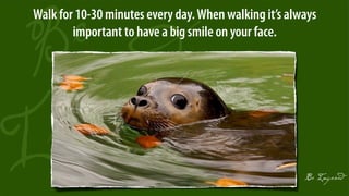 Walk for 10-30 minutes every day. When walking it’s always
        important to have a big smile on your face.
 
