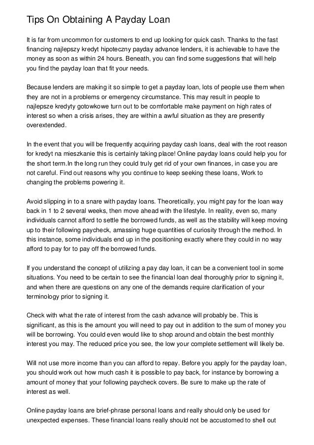 Tips On Obtaining A Payday Loan