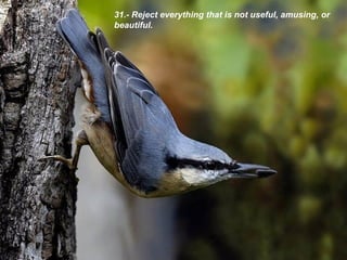 31.-  Reject everything that is not useful, amusing, or beautiful . 