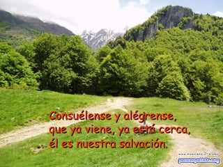 Consuélense y alégrense, que ya viene, ya está cerca, él es nuestra salvación.   
