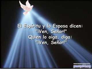 El Espíritu y la Esposa dicen: "¡Ven, Señor!" Quien lo oiga, diga: "¡Ven, Señor!" 