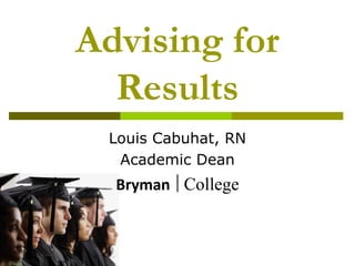 Advising for
Results
Louis Cabuhat, RN
Academic Dean
Bryman College
 