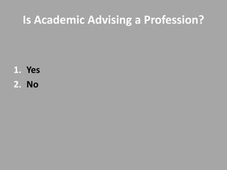 Is Academic Advising a Profession?


1. Yes
2. No
 