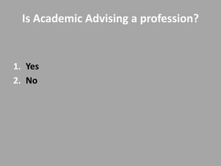 Is Academic Advising a profession?


1. Yes
2. No
 