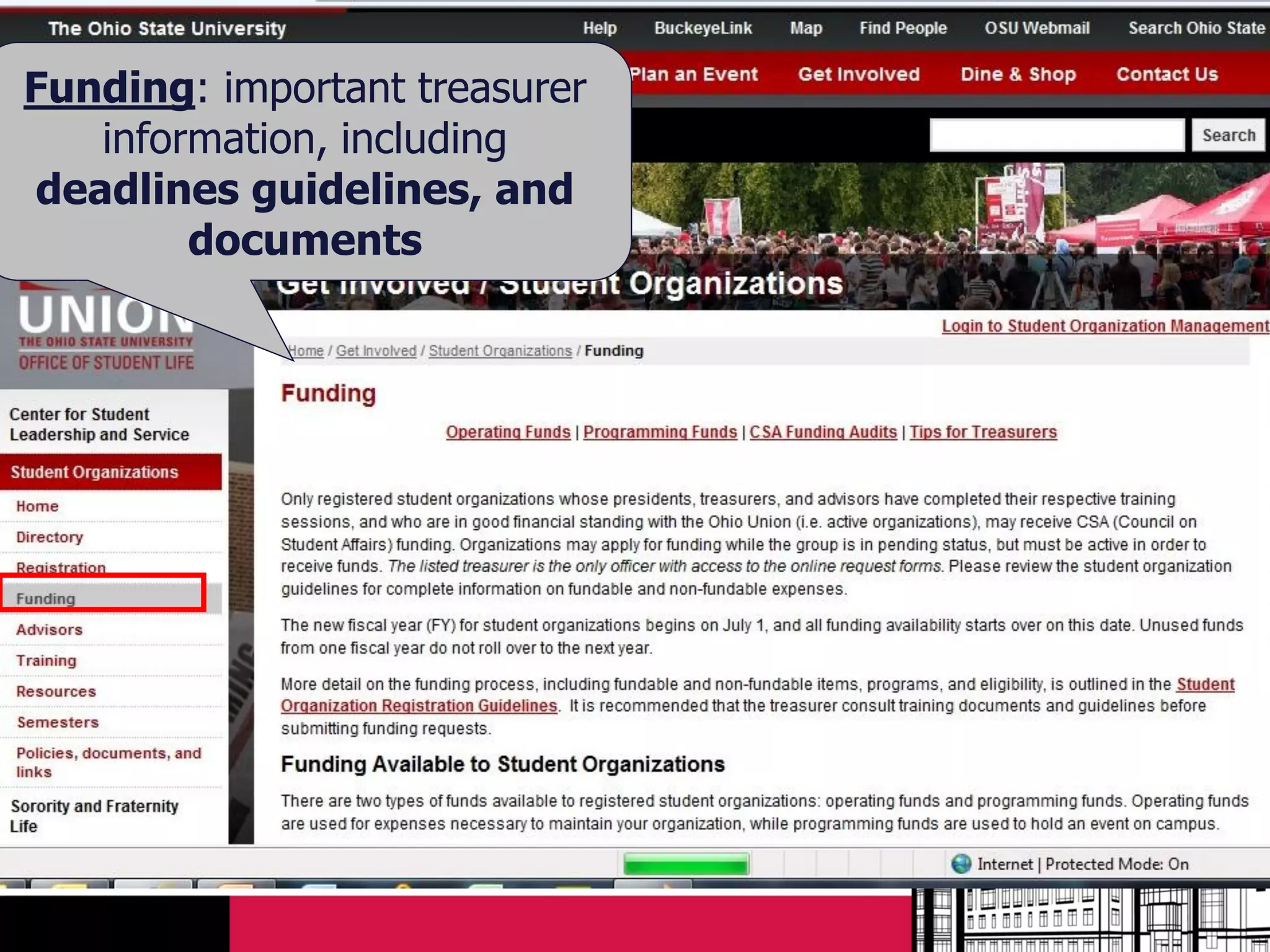 Funding: important treasurer
   information, including
deadlines guidelines, and
        documents
 