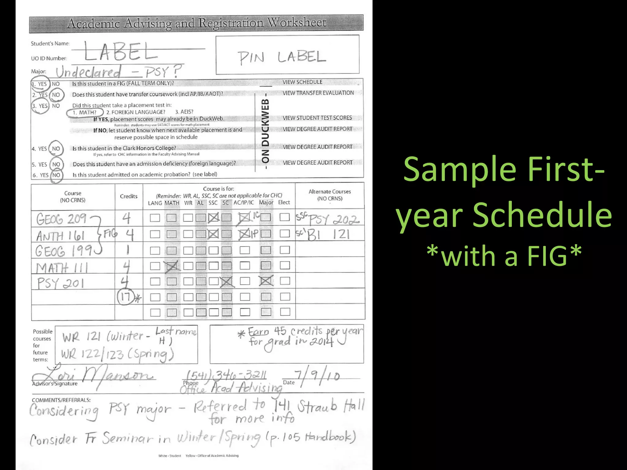 Sample First-
year Schedule
 *with a FIG*
 