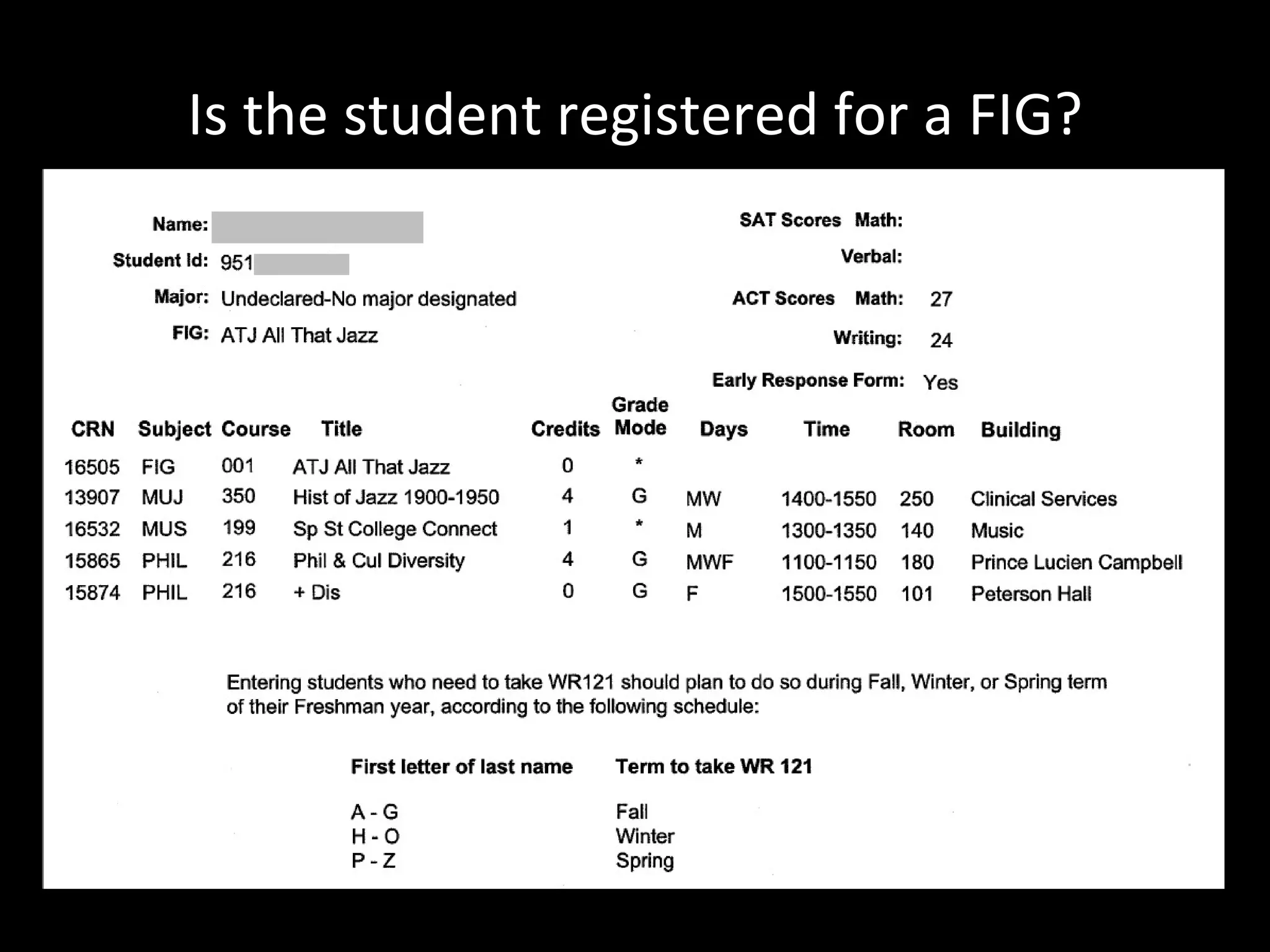 Is the student registered for a FIG?
 