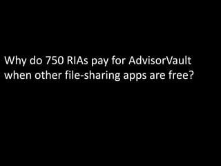 Why do 750 RIAs pay for AdvisorVault
when other file-sharing apps are free?
 