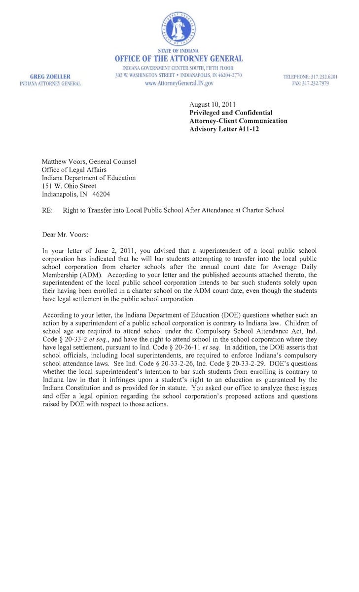 IN Attorney General Advisory Letter