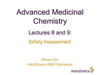 Advanced Medicinal
Chemistry
Rhona Cox
AstraZeneca R&D Charnwood
Lectures 8 and 9:
Safety Assessment
 