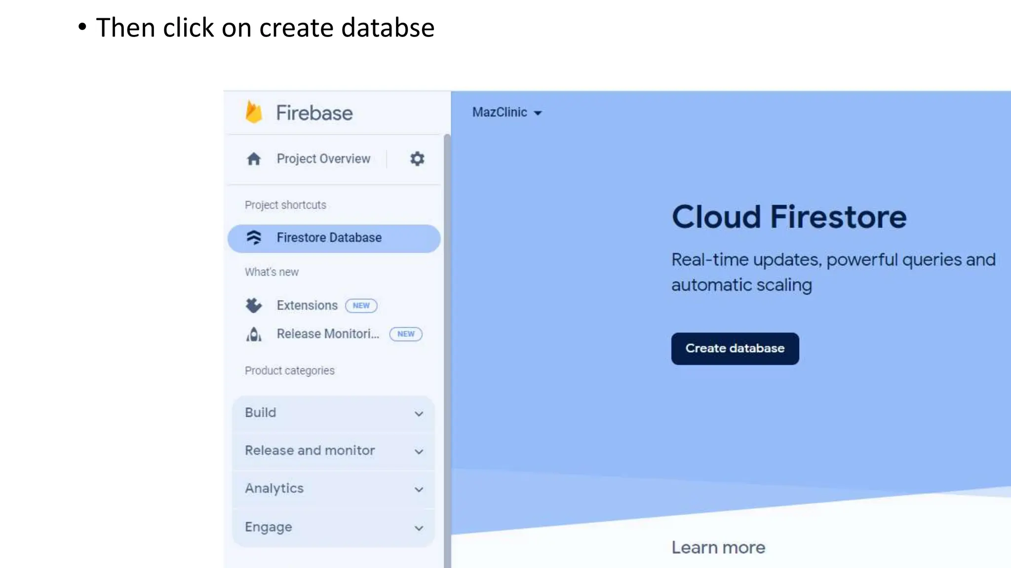 • Then click on create databse
 