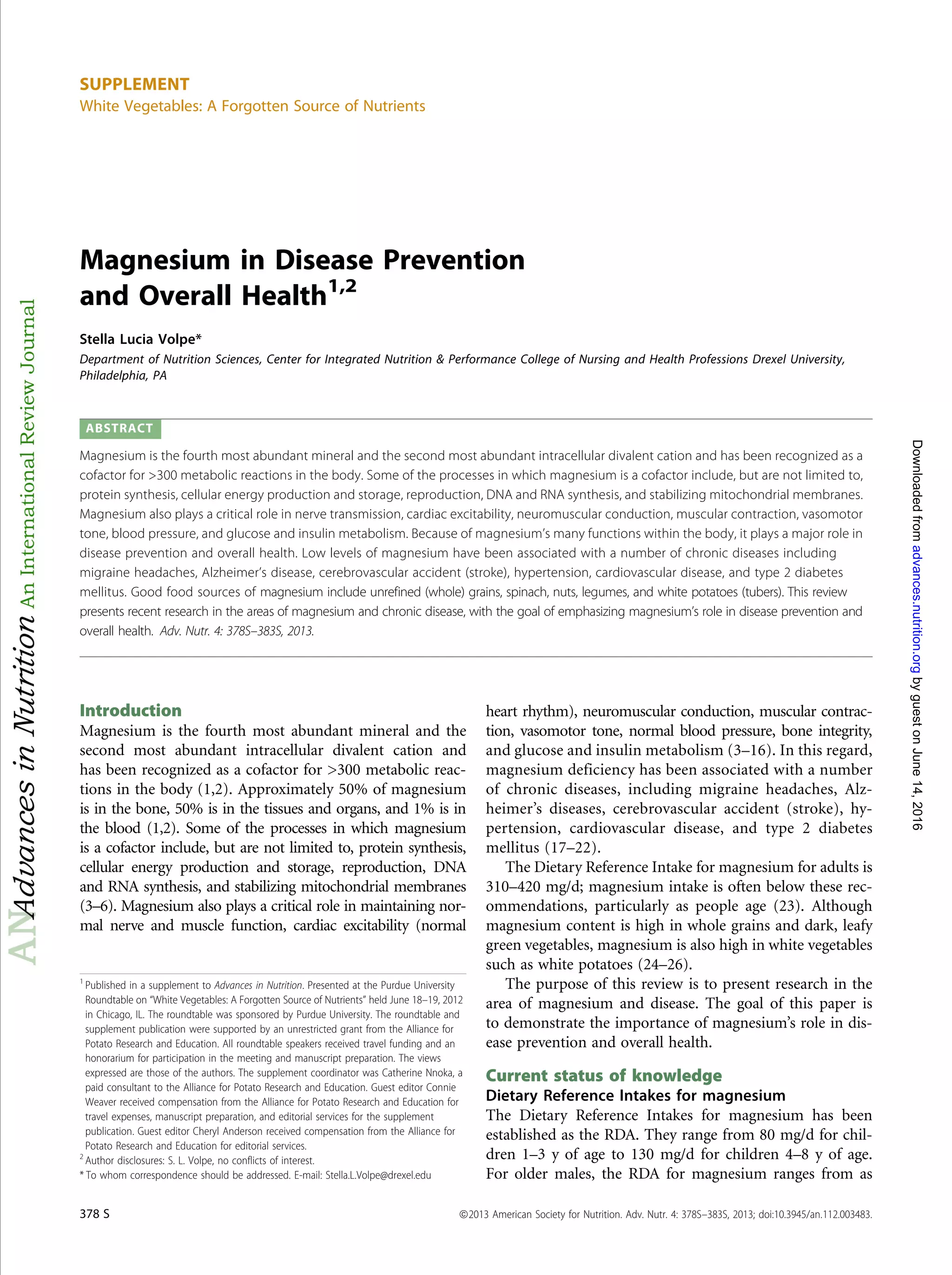 Magnesium in disease prevention and overall health | PDF