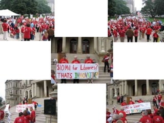 Supporters of the Library of Michigan formed "Hands Around The Library", surrounding the 1800' perimeter of the building. People from all walks of life and all age groups joined together to attempt to block the closing of this world class facility. 
