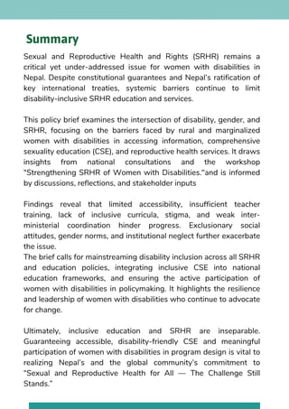 Sexual and Reproductive Health Rights (SRHR) of Women with Disabilities ...