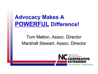 Advocacy Makes A POWERFULDifference! Tom Melton, Assoc. Director Marshall Stewart, Assoc. Director 