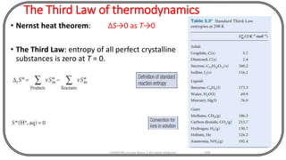 The Third Law of thermodynamics
• Nernst heat theorem: ΔS→0 as T→0
• The Third Law: entropy of all perfect crystalline
substances is zero at T = 0.
CHEM540 Lecture Notes 1 (Dr Fateh Eltaboni) 109
 