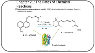 Chapter 21: The Rates of Chemical
Reactions
 fluorescence resonance energy transfer (FRET), a technique used to measure distances
in biological systems.
ηT = R0
6/(R0
6 + R6)
7.9 nm
Protein rhodopsin
ηT =1-φf,0/φf
CHEM540 Lecture Notes 1 (Dr Fateh Eltaboni) 148
 