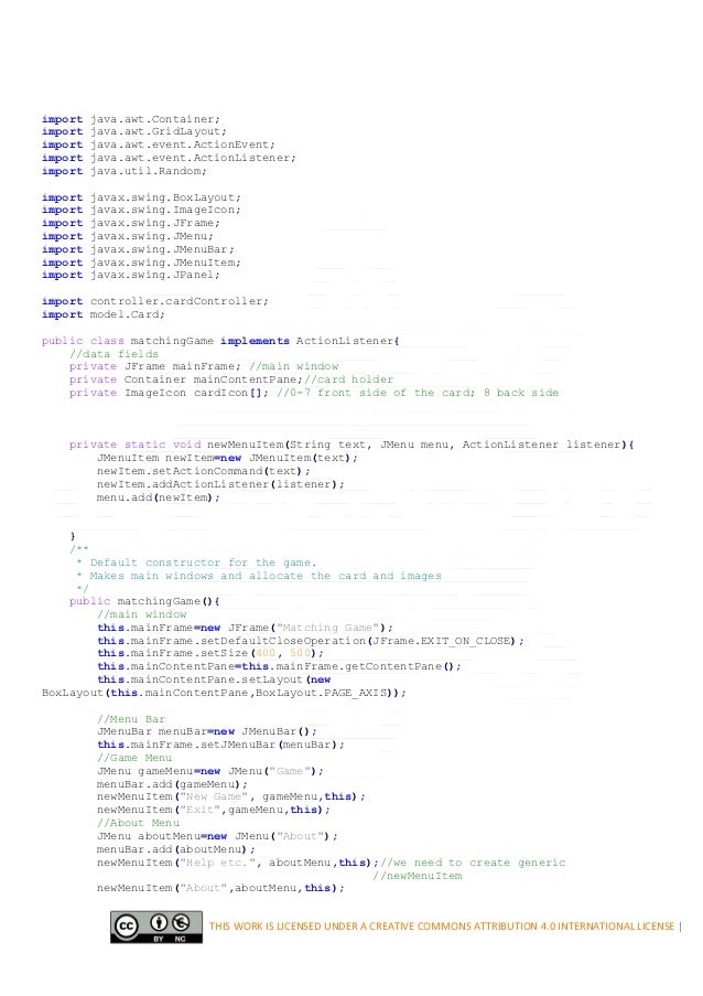 Matching Game In Java