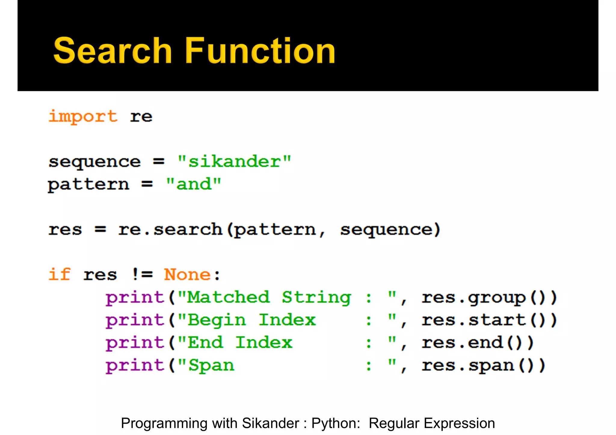Programming with Sikander : Python: Regular Expression 