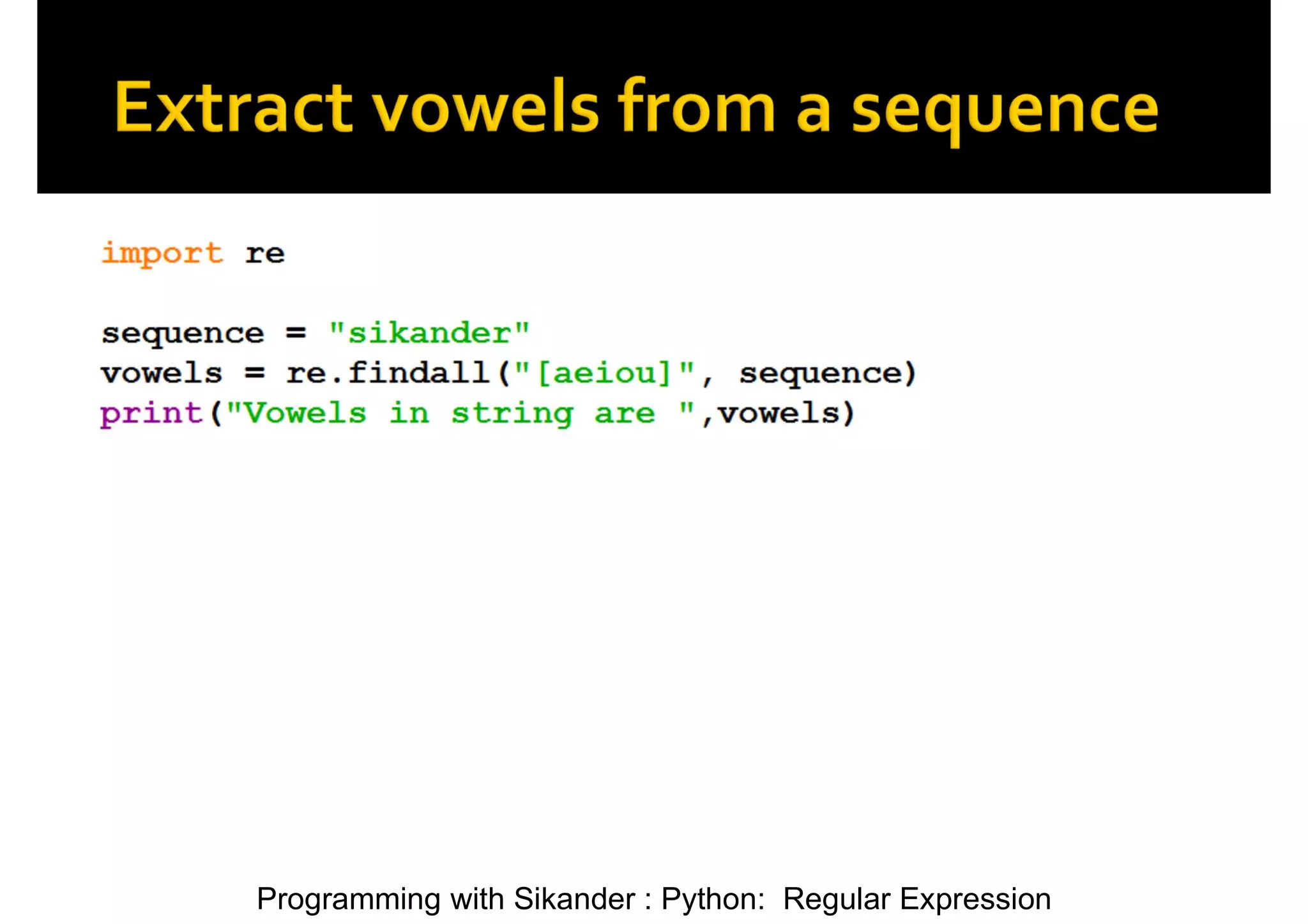 Programming with Sikander : Python: Regular Expression 