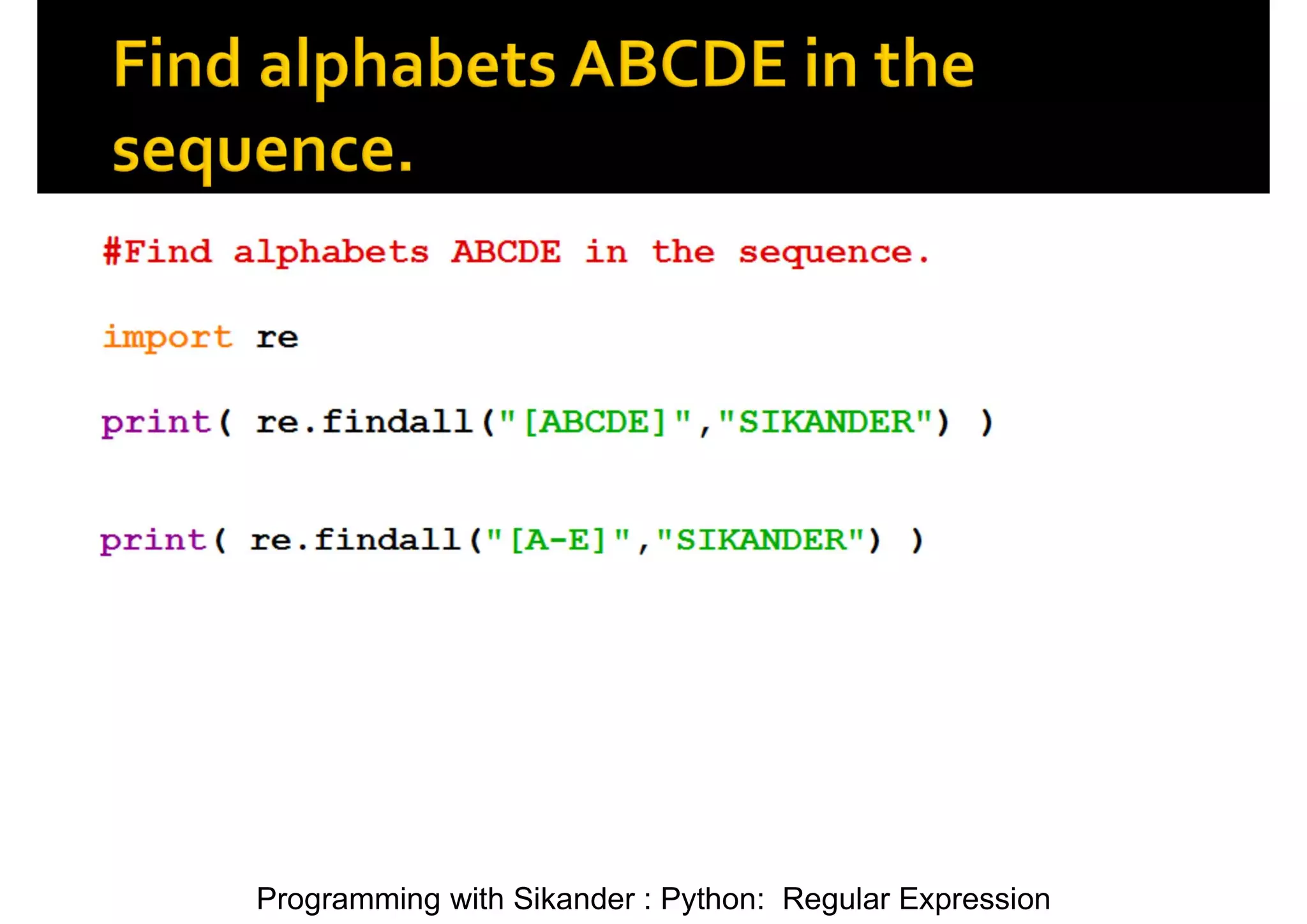 Programming with Sikander : Python: Regular Expression 