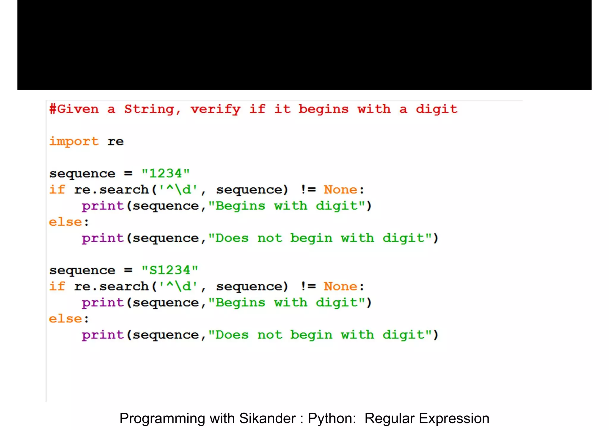 Programming with Sikander : Python: Regular Expression 