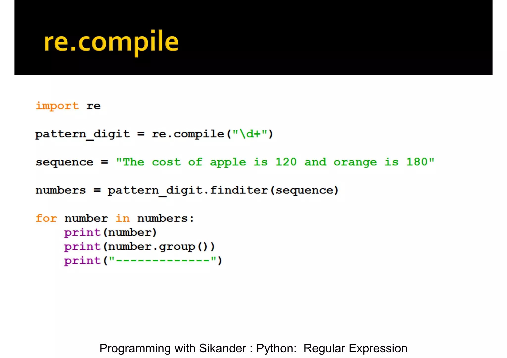 Programming with Sikander : Python: Regular Expression 