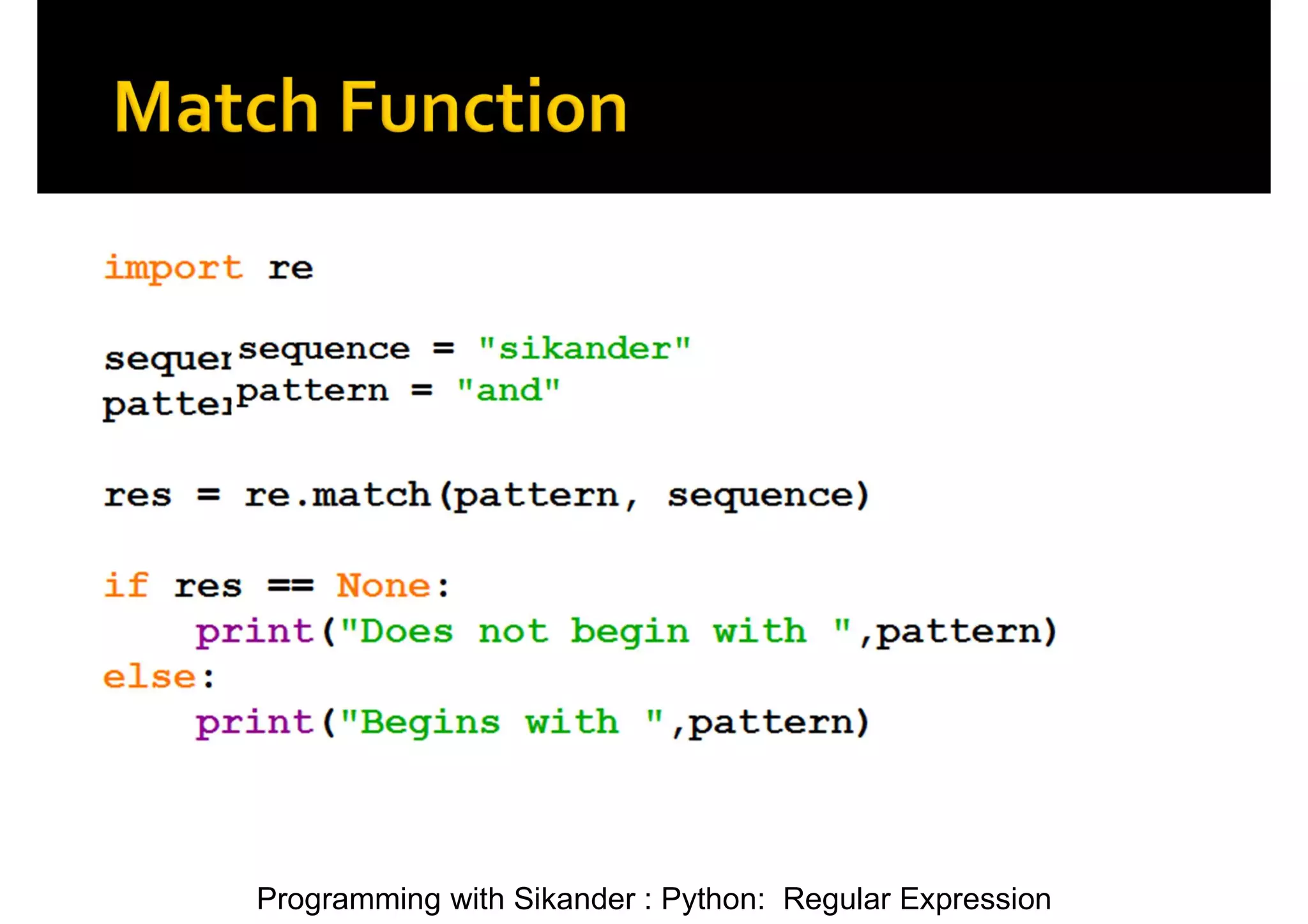 Programming with Sikander : Python: Regular Expression 