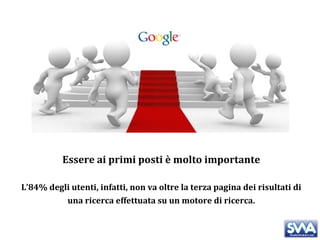 Essere ai primi posti è molto importante L’84% degli utenti, infatti, non va oltre la terza pagina dei risultati di una ricerca effettuata su un motore di ricerca. 