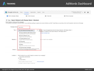 AdWords Home
Setting up Adwords Campaign
Copyright © The Digital Group (T/DG) 2017 All rights reserved CMMI Level 5Copyright © The Digital Group (T/DG) 2017 All rights reserved CMMI Level 5
AdWords DashboardTRAINING
 