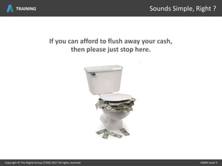If you can afford to flush away your cash,
then please just stop here.
Copyright © The Digital Group (T/DG) 2017 All rights reserved CMMI Level 5Copyright © The Digital Group (T/DG) 2017 All rights reserved CMMI Level 5
Sounds Simple, Right ?TRAINING
 