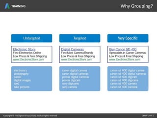 Copyright © The Digital Group (T/DG) 2017 All rights reserved CMMI Level 5Copyright © The Digital Group (T/DG) 2017 All rights reserved CMMI Level 5
Why Grouping?TRAINING
 