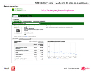 WORKSHOP SEM – Marketing de pago en Buscadores
Recursos útiles
                       https://www.google.com/adplanner




                                            Juan Francisco Ruiz
 