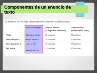 Componentes de un anuncio deComponentes de un anuncio de
textotexto
 