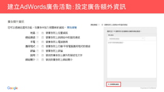 Proprietary & Confidential
建立AdWords廣告活動：設定廣告額外資訊
 
