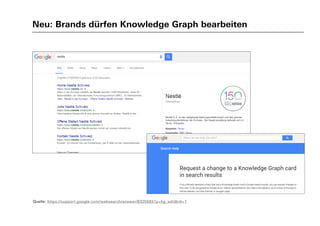 Neu: Brands dürfen Knowledge Graph bearbeiten
Quelle: https://support.google.com/websearch/answer/6325583?p=kg_edit&rd=1
 