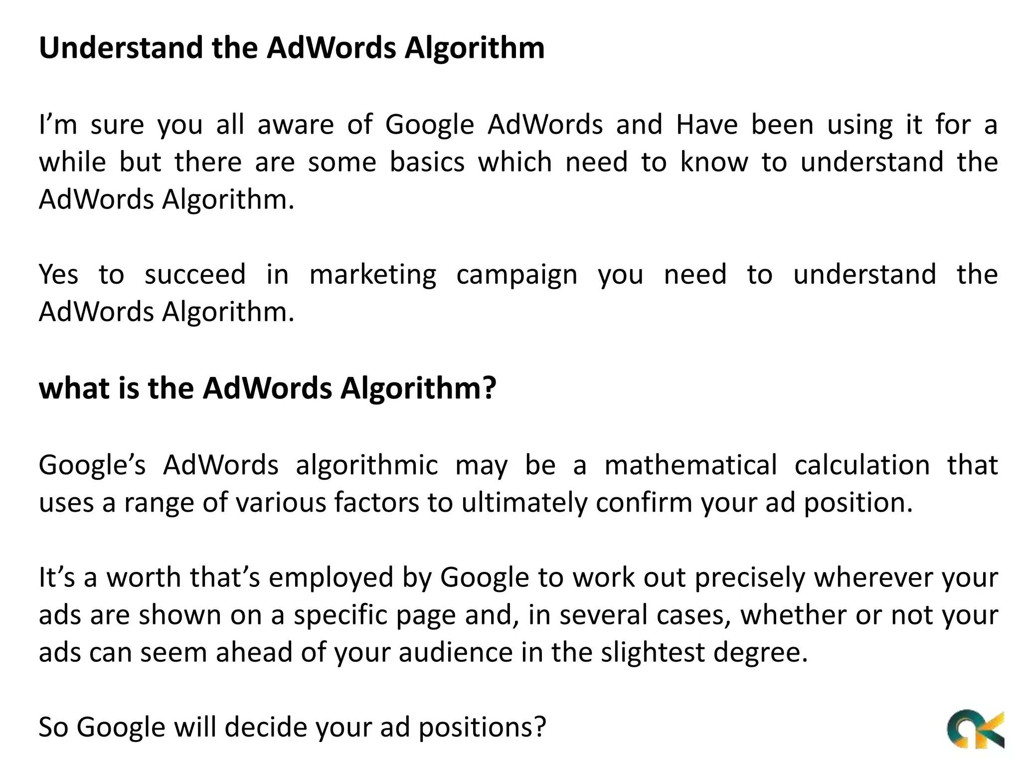 Understand the AdWords Algorithm | PPT