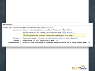 Create an Account the Right Way the First TimeUse the Load Settings option to choose Search Network OnlyName your campaignSet your LocationsSet your LanguagesLeave the Networks and Devices as it isLeave Bidding Options set to BasicChoose Manual BiddingSet Daily BudgetLeave Delivery Method set to StandardAd Extensions