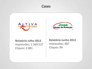 Cases

Relatório Julho 2013
Impressões: 1.369.527
Cliques: 2.081

Relatório Junho 2013
Impressões: 867
Cliques: 94

 
