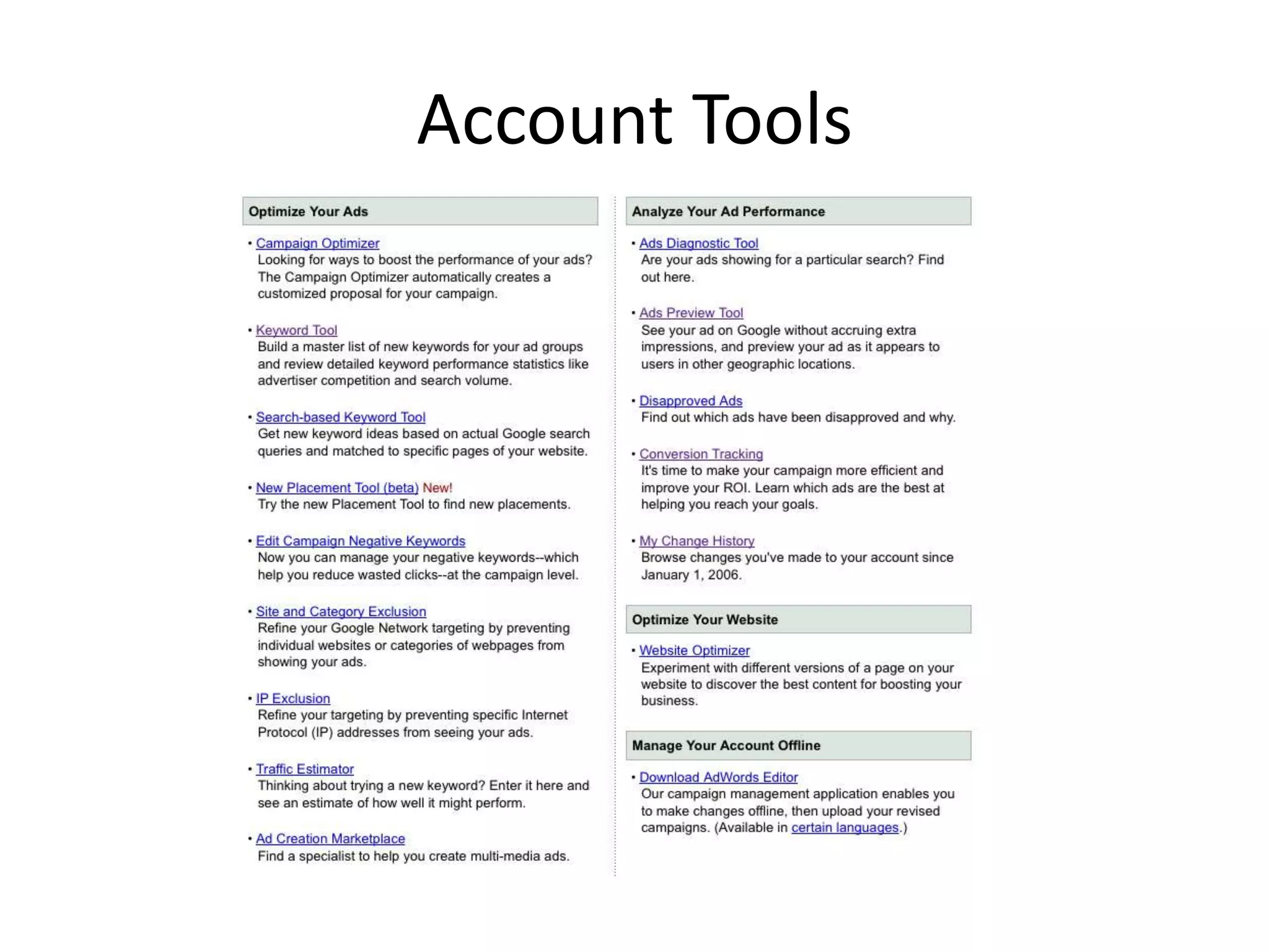 Account Tools