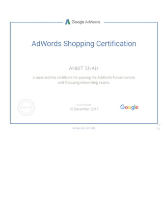 AdWords shopping certificate