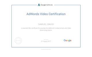 Ad words video certification