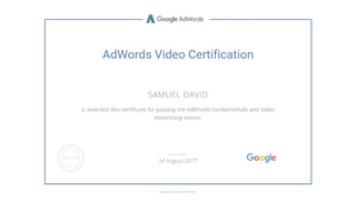 Ad words video certification